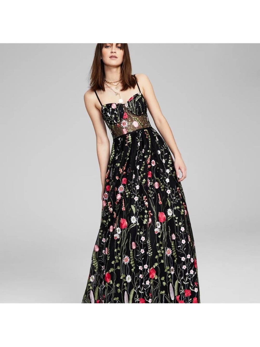 City Studio Black Floral Embroidered Maxi Dress